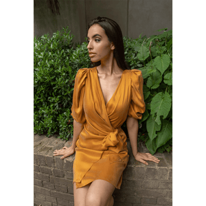 Burnt Orange Wrap Dress | Femponiq