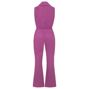 Femponiq Double Breasted Shawl LapelJumpsuit-Purple Orchid Colour Back Product Picture