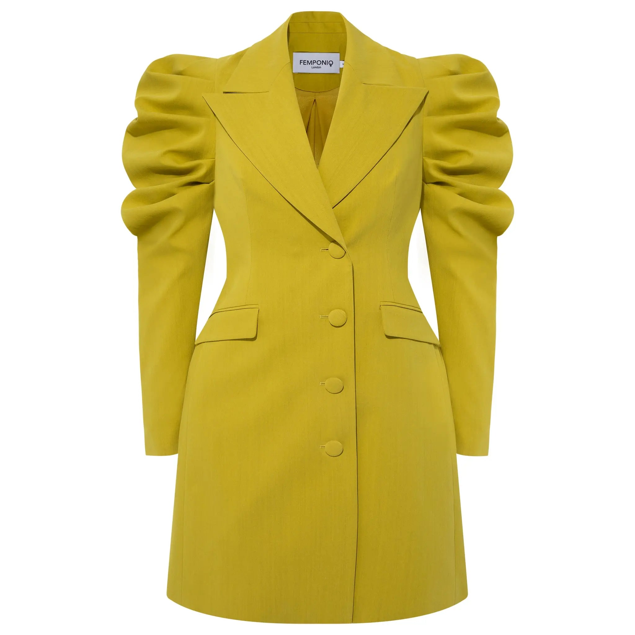 Draped Sleeved Tailored Yellow Blazer Dress – Femponiq