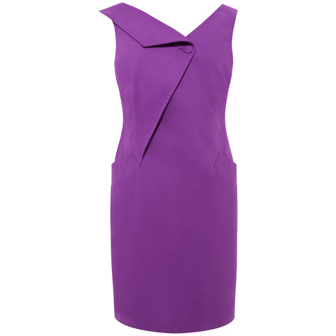 Asymmetric Lapel Tailored Cotton Dress (Purple)