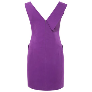 Purple Asymmetric Lapel Cotton Dress  | Femponiq