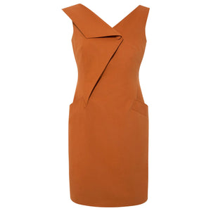Orange Asymmetric Lapel Cotton Dress | Femponiq