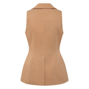 Sleeveless Brown Tailored Blazer | Femponiq