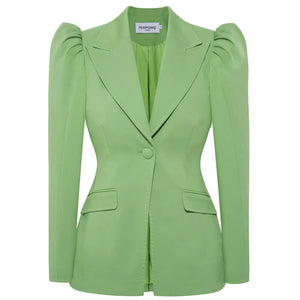 Green Puff-Shoulder Tailored Blazer | Femponiq