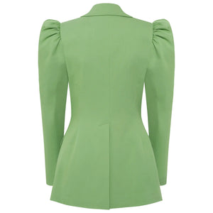 Green Puff-Shoulder Tailored Blazer | Femponiq