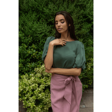 Load image into Gallery viewer,  Green Puff Sleeve Vegan- Cupro Blouse | Femponiq
