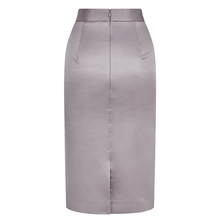 Görseli Galeri görüntüleyiciye yükleyin, Grey Cotton-Blend Sateen Pencil Skirt  | Femponiq
