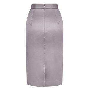 Grey Cotton-Blend Sateen Pencil Skirt  | Femponiq