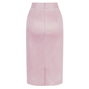 Light Pink Cotton-Blend Sateen Pencil Skirt | Femponiq