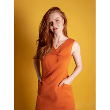 Görseli Galeri görüntüleyiciye yükleyin, Orange Asymmetric Lapel Cotton Dress | Femponiq
