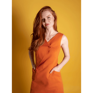 Orange Asymmetric Lapel Cotton Dress | Femponiq