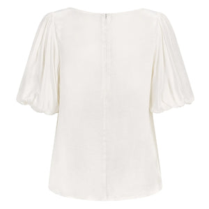White Puff Sleeve Cupro Blouse | Femponiq