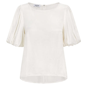 White Puff Sleeve Cupro Blouse | Femponiq