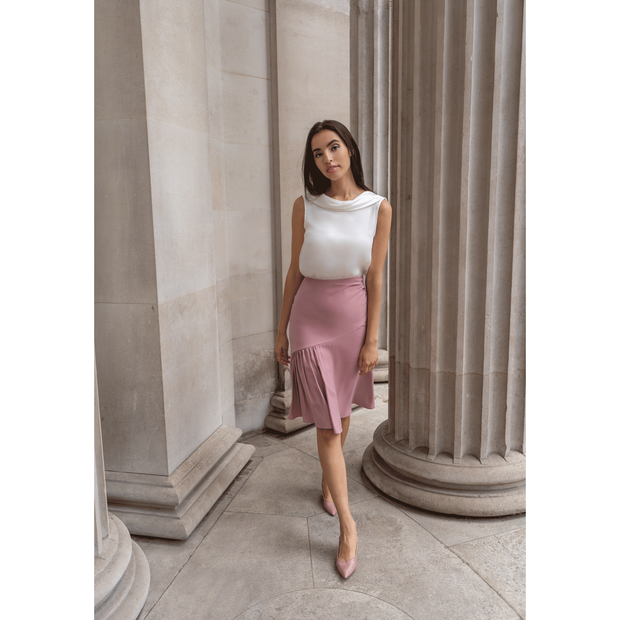 Dusty pink top skirt outfit