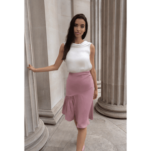 Pink Rushed Asymmetrical Skirt | Femponiq