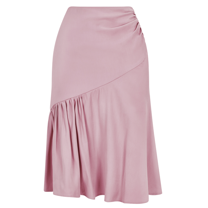 Pink Rushed Asymmetrical Skirt | Femponiq