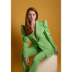 Green Puff-Shoulder Tailored Blazer | Femponiq
