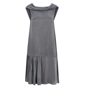 Grey Roll Collar Dress with Cutaway Neck | Femponiq