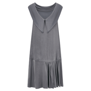 Grey Roll Collar Dress with Cutaway Neck | Femponiq