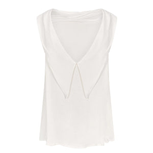 White Roll Collar Top with Cutaway Neck | Femponiq