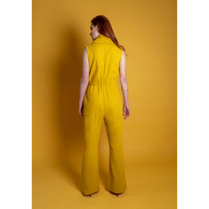 Double Breasted Shawl Lapel Jumpsuit  (Mustard Yellow) | Femponiq