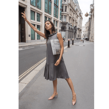 Load image into Gallery viewer, Grey Roll Collar Dress with Cutaway Neck | Femponiq
