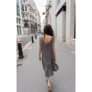 Grey Roll Collar Dress with Cutaway Neck | Femponiq