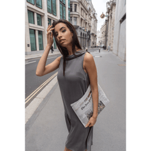 Görseli Galeri görüntüleyiciye yükleyin, Grey Roll Collar Dress with Cutaway Neck | Femponiq

