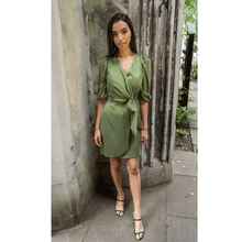 Load image into Gallery viewer, Model is wearing Femponiq Green Wrap Dress
