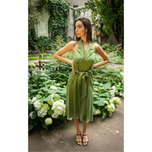 Load image into Gallery viewer, Green Halter Neck Midi Tuxedo Dress | Femponiq
