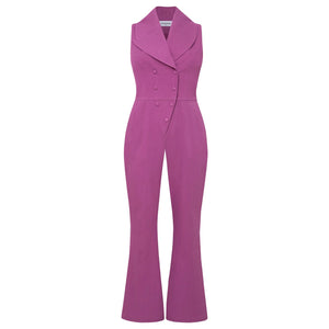 Femponiq Double Breasted Shawl Lapel Jumpsuit-Purple Orchid Colour - Front Product Picture