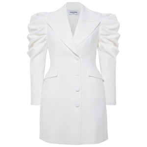 White Puff Sleeve Blazer Dress | Femponiq