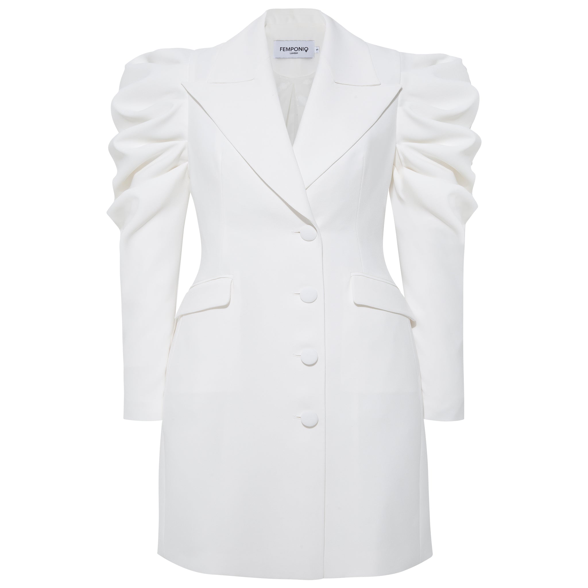 slim fit dress slacks Designer Draped Sleeved White Blazer Dress Extra Large / Crepe