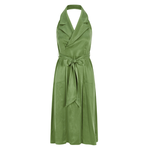 Green Halter Neck Midi Tuxedo Dress | Femponiq