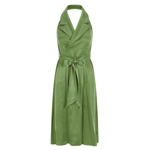 Halter Neck Midi Tuxedo Dress (Avocado Green)