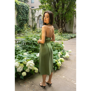 Green Halter Neck Midi Tuxedo Dress | Femponiq