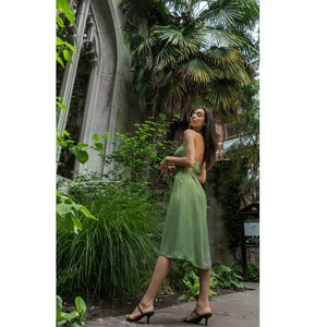 Green Halter Neck Midi Tuxedo Dress | Femponiq