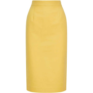 High Waisted Cotton Pencil Skirt in Yellow - Front Product Picture