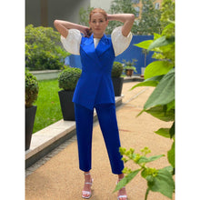 Load image into Gallery viewer, High Waisted Cropped Cotton Trouser in Royal Blue - Front Look
