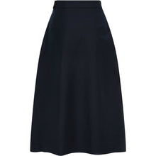 Load image into Gallery viewer, High Waisted Semi-Flared Cotton Skirt in Navy - Back Product Picture

