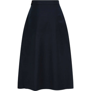 High Waisted Semi-Flared Cotton Skirt in Navy - Back Product Picture