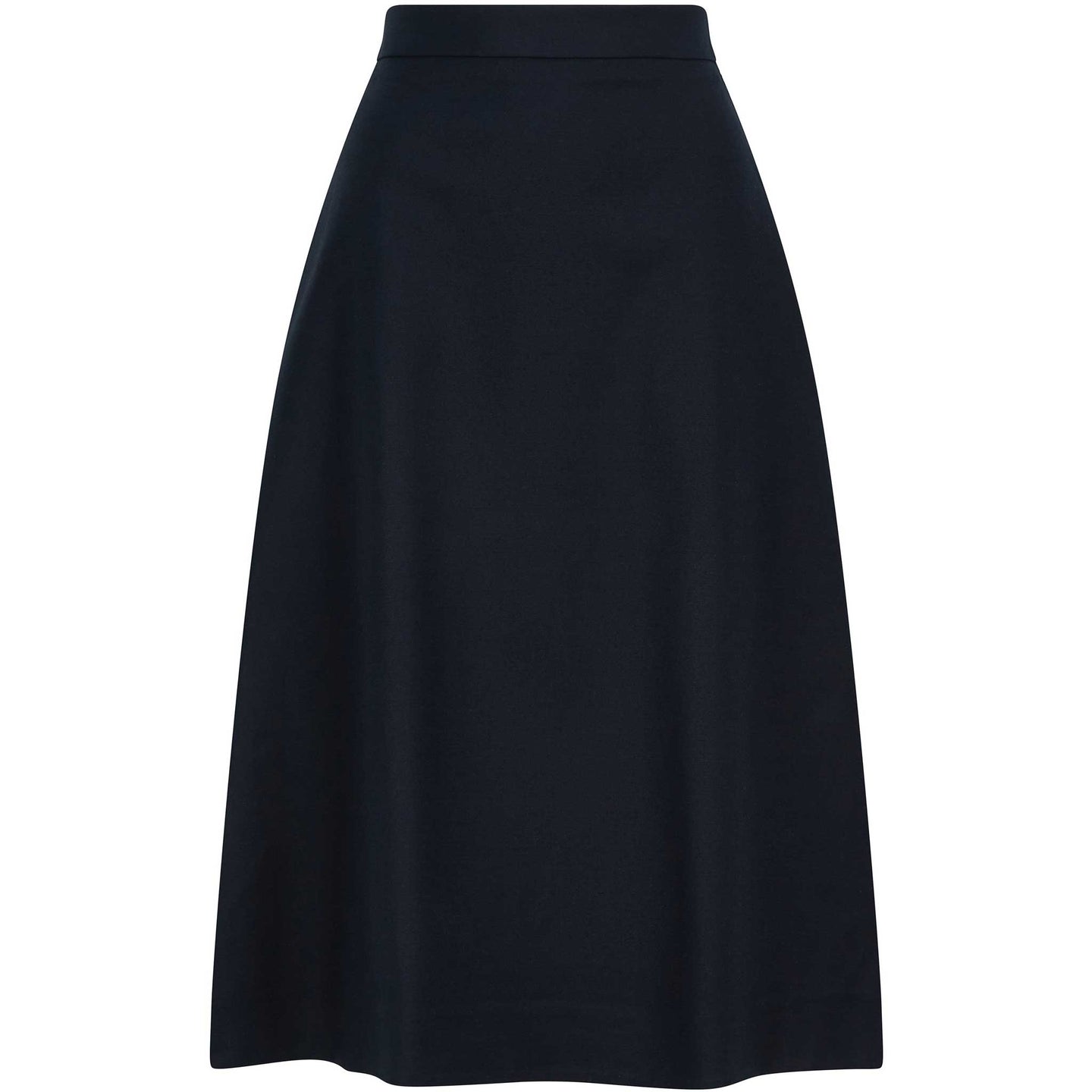 High Waisted Semi-Flared Cotton Skirt in Navy - Front Product Picture
