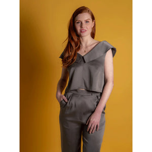 Off Shoulder Collared Crop Top | Femponiq