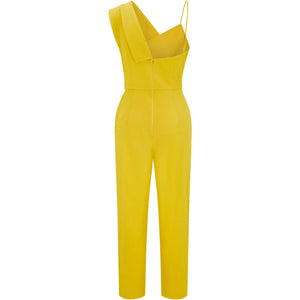 Peak Lapel Jumpsuit in Mustard Yellow - Back Product Picture