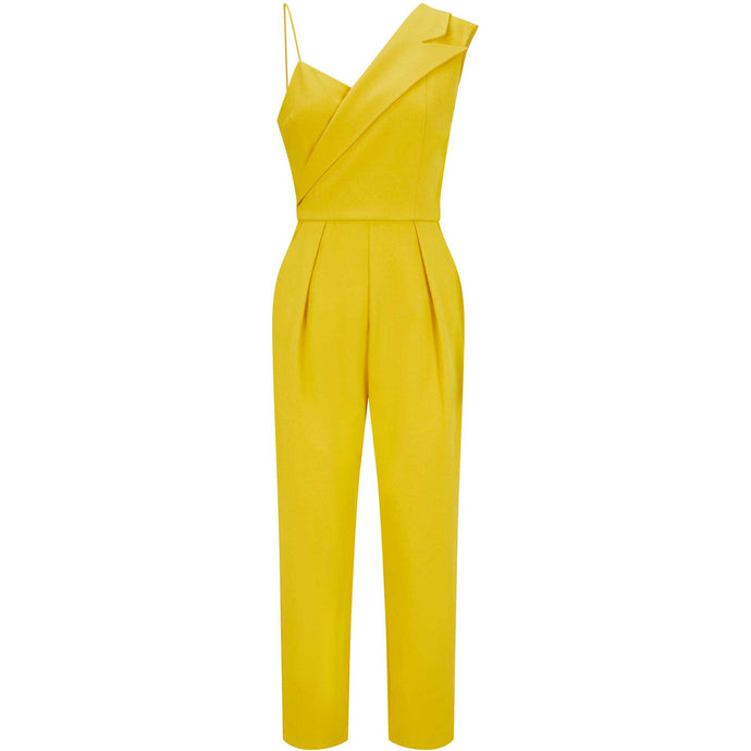 Peak Lapel Jumpsuit in Mustard Yellow - Front Product Picture