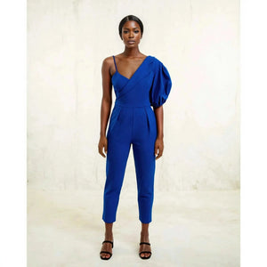 Peak Lapel Jumpsuit in Royal Blue - Front
