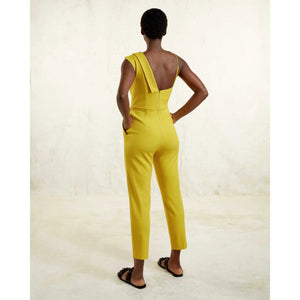Peak Lapel Jumpsuit in Mustard Yellow - Back