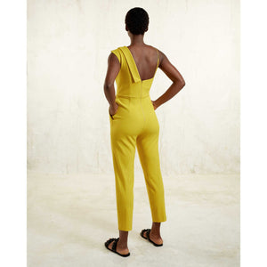 Peak Lapel Jumpsuit in Mustard Yellow - Back