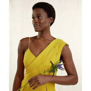 Peak Lapel Jumpsuit in Mustard Yellow - Front Close Up