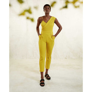 Peak Lapel Jumpsuit in Yellow - Front
